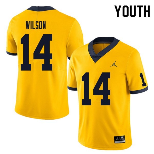 University of Michigan #14 Youth(Kids) Roman Wilson Jersey Yellow Stitched